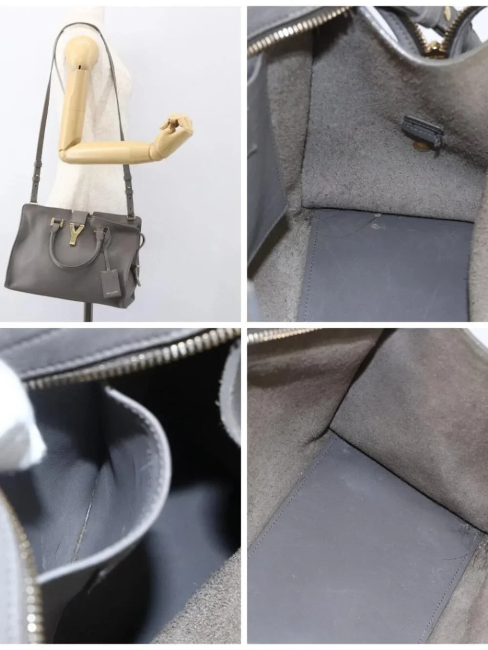 SAINT LAURENT Petit Cabas Hand Bag Leather 2way Gray Gold Auth - Picture 15 of 15
